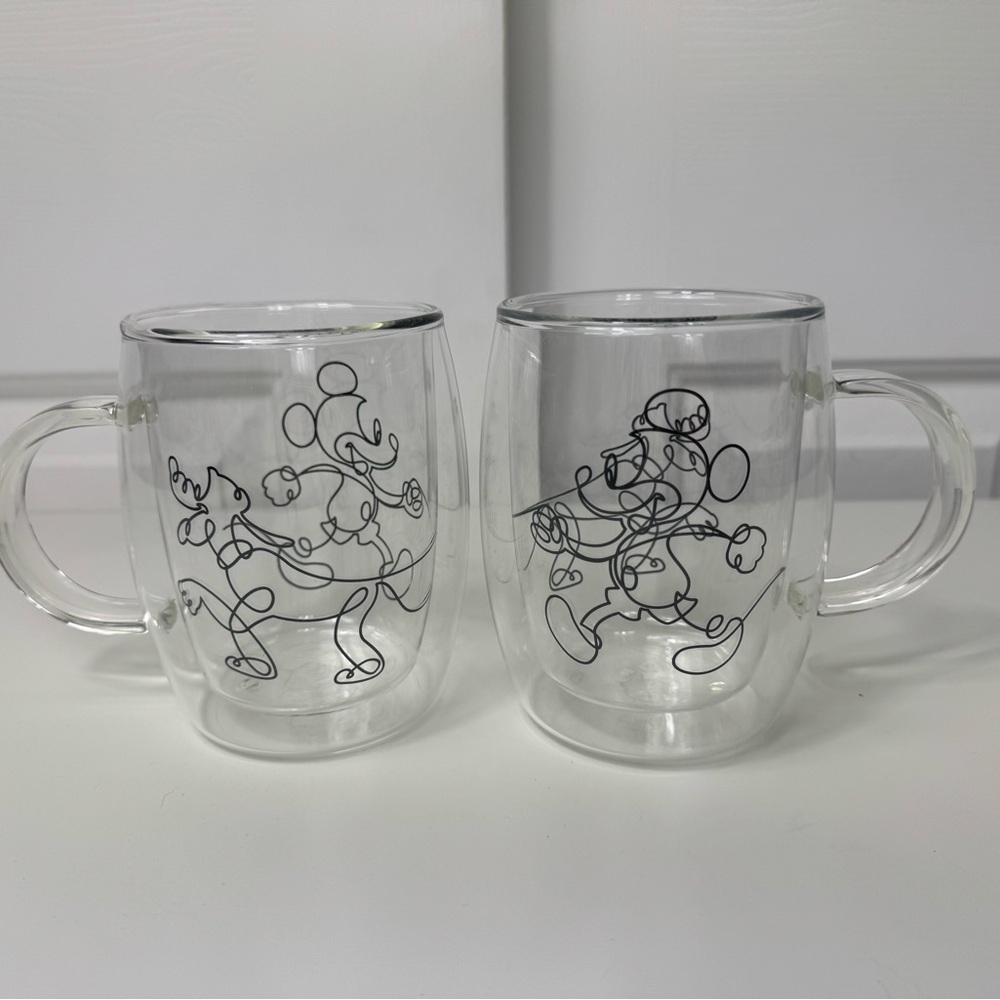 Disney Mickey Mouse‎ & Pluto Aroma Double Wall Glass Mugs - 5.4 oz - (Set of 2)